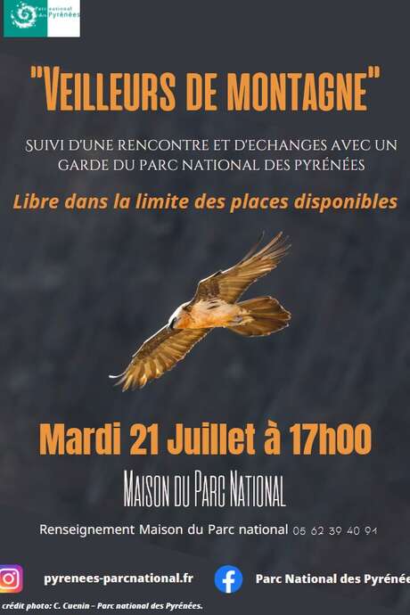 FILM VEILLEURS DE MONTAGNE SUIVI D'UNE CONFERENCE AVEC UN GARDE MONITEUR DU PARC NATIONAL