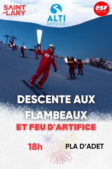 Descente aux Flambeaux Pla d'Adet et feu d'artifice