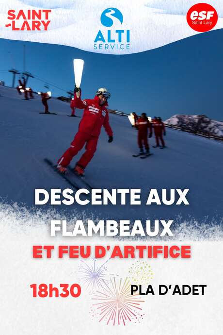 Descente aux Flambeaux Pla d'Adet et feu d'artifice