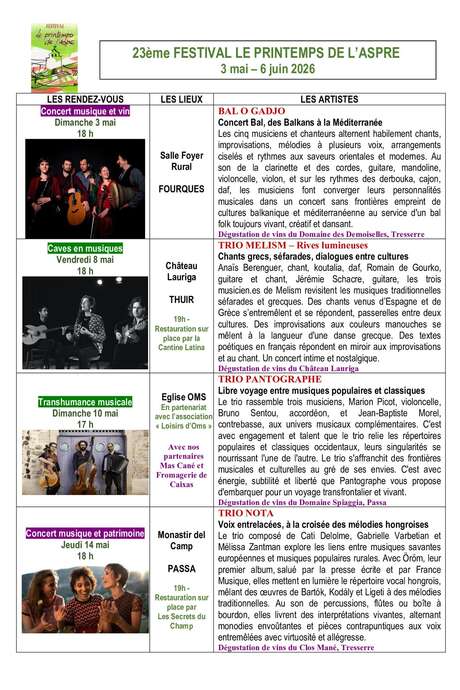 23ÈME FESTIVAL LE PRINTEMPS DE L'ASPRE : "TRIO NOTA"