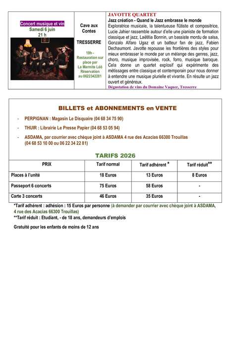 23ÈME FESTIVAL LE PRINTEMPS DE L'ASPRE : "JAVOTTE QUARTET"