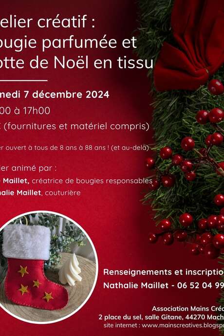 ATELIER CREATIF: BOUGIE ET HOTTE DE NOEL EN TISSU