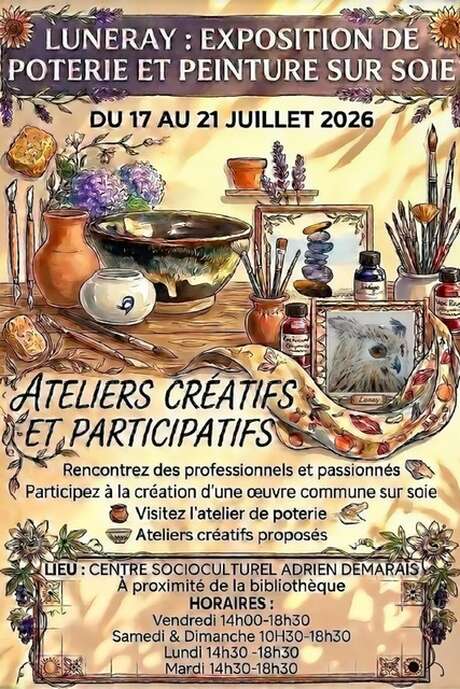 Exposition de peinture sur soie, poterie et oeuvre participative