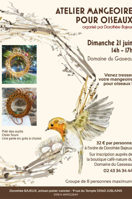 Atelier mangeoire pour oiseaux en osier avec Dorothée