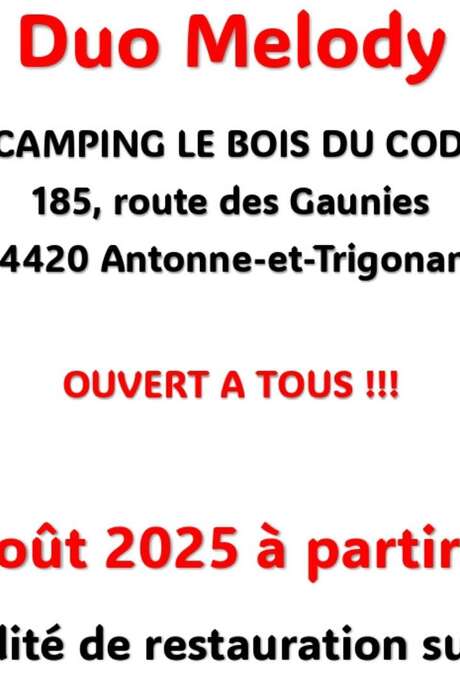 Le mardi 12 août Concert avec Louise et son guitariste au Camping du Bois Coderc