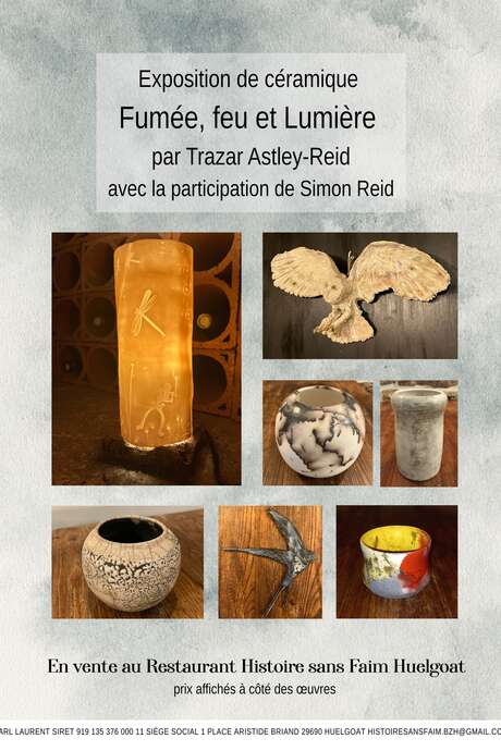 Exposition Fumée, Feu et Lumière par Trazar Astley-Reid au restaurant Histoire sans Faim à Huelgoat.