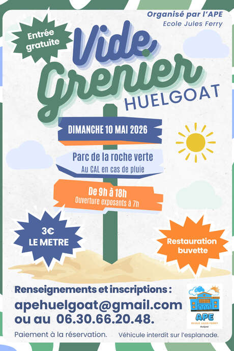 Vide grenier de l'APE de l'école Jules Ferry à Huelgoat.