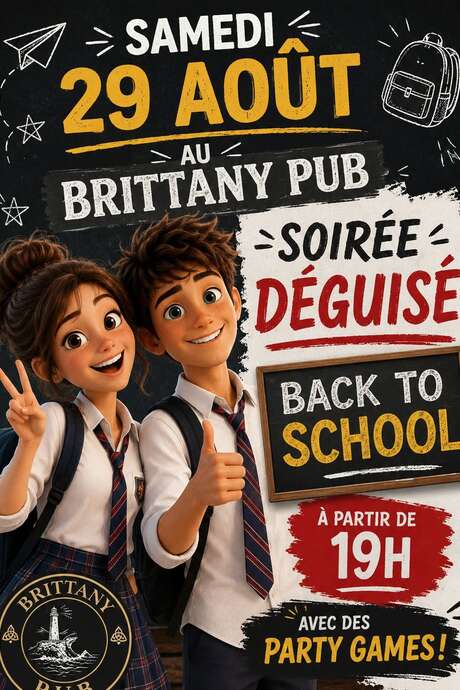 Soirée déguisée "Back to school" au Brittany Pub à Huelgoat.