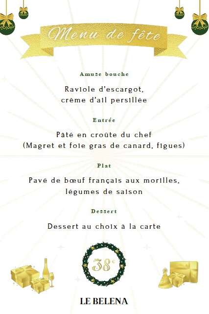 Menu de fête au Belena