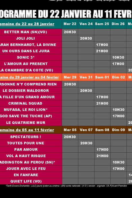 PROGRAMME DU CINÉMA DU 22 JANVIER AU 11 FEVRIER