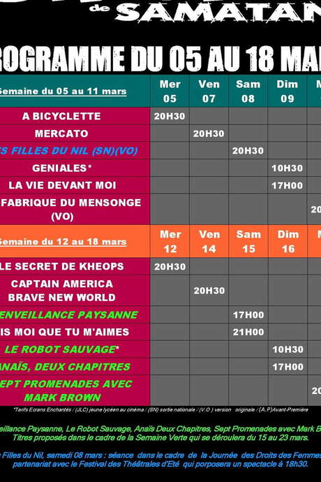 PROGRAMME DU CINÉMA DU 5 AU 18 MARS