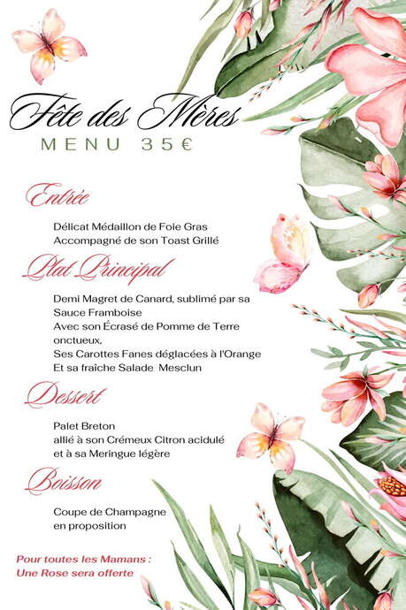 MENU FÊTE DES MÈRES A LA TANIÈRE