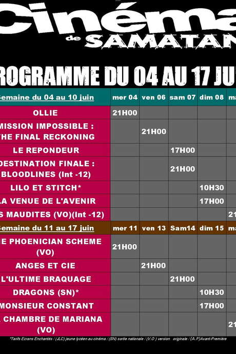 PROGRAMME DU CINÉMA DU 4 AU 17 JUIN
