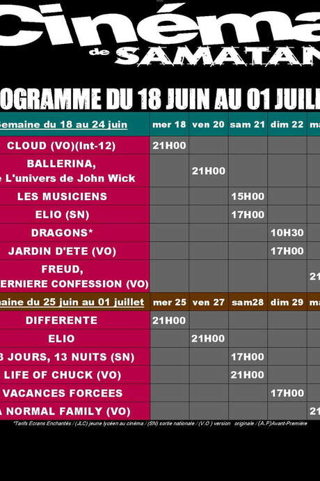 PROGRAMME DU CINÉMA DU 18 JUIN AU 1 JUILLET