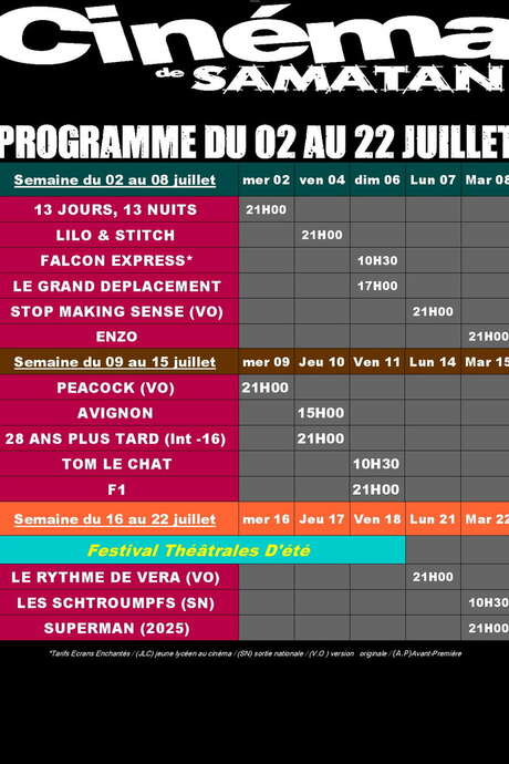 PROGRAMME DU CINÉMA DU 2 AU 22 JUILLET