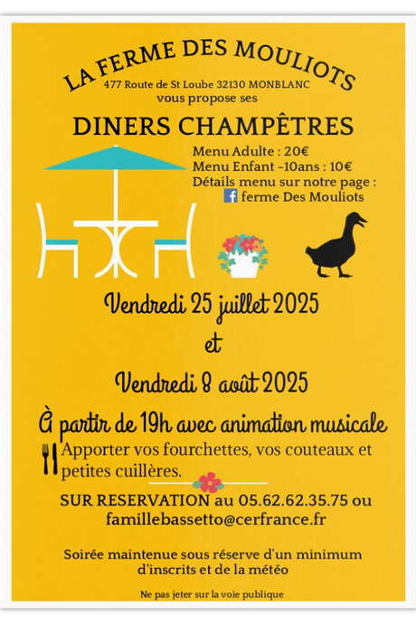 DINERS CHAMPÊTRES À LA FERME DES MOULIOTS