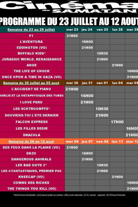 PROGRAMME DU CINÉMA DU 23 JUILLET AU 12 AOUT
