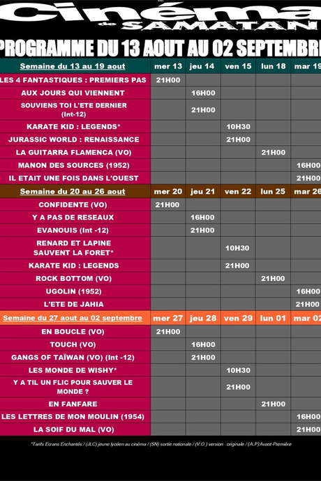 PROGRAMME DU CINÉMA DU 13 AOUT AU 2 SEPTEMBRE