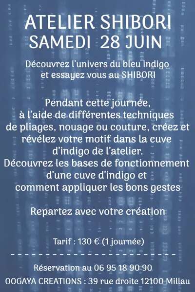 Stage de shibori à l'indigo : "Réalisez votre tenture" 28/06 - OOGAYA