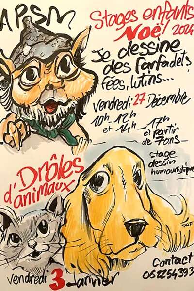 Festival Bonheurs d'Hiver - Stage de dessin avec DAF  "Noel en 2024 " et "Drôles d'animaux " - Vieux Moulin