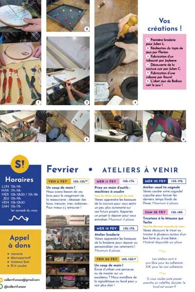 Planning de février … - collectif SNOOZ ( ateliers créatifs et pour le recyclage)