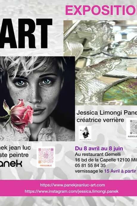 Exposition " Art " de Jessica Limongi Panek créatrice verrière et Jean Luc Panek Artiste peintre - Restaurant Gemelli