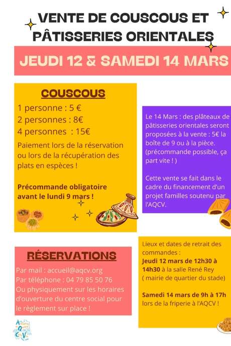 Vente de couscous et pâtisseries orientales