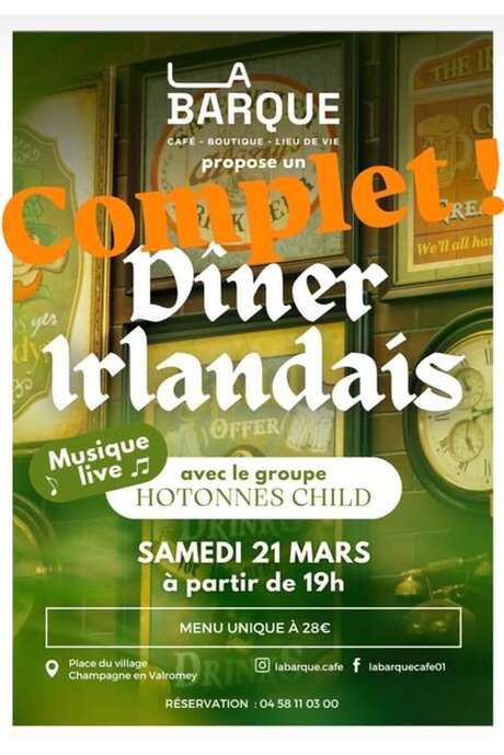 COMPLET - Dîner Irlandais - La Barque