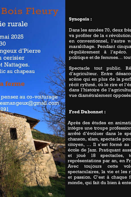Soirée théâtre à la ferme  "La Ferme du Bois Fleury" au domaine Les Mangeux d'Pierre à Poisson
