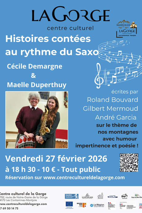 Histoires contées au rythme du saxo avec Maëlle Duperthuy et Cécile Demargne au Centre Culturel de la Gorge