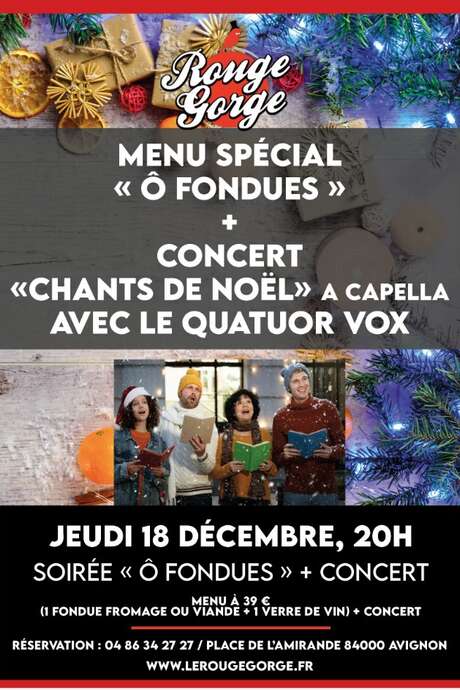 Abend "Ô Fondues" + "Live"-Konzert Weihnachtslieder mit dem Vox-Quartett