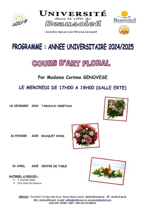 Programme annuel de cours d'art floral