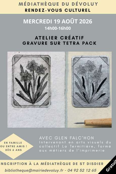 Atelier de gravure sur tetra pack