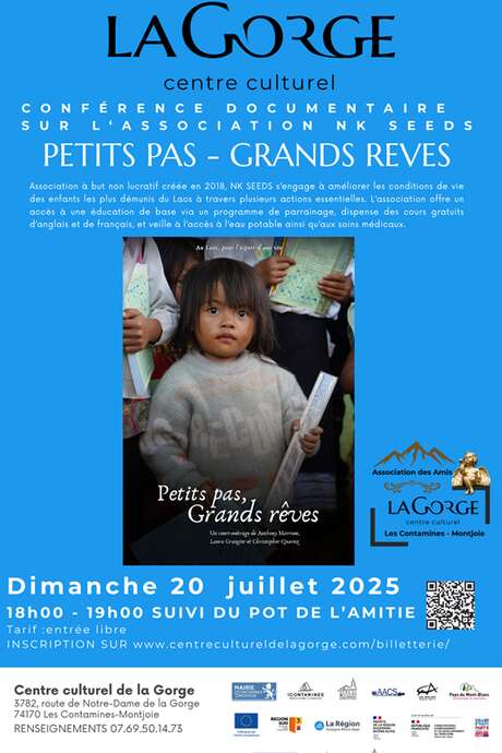 Conférence documentaire sur l'association NK Seeds, Petits pas - grands rêves, au centre culturel de la Gorge