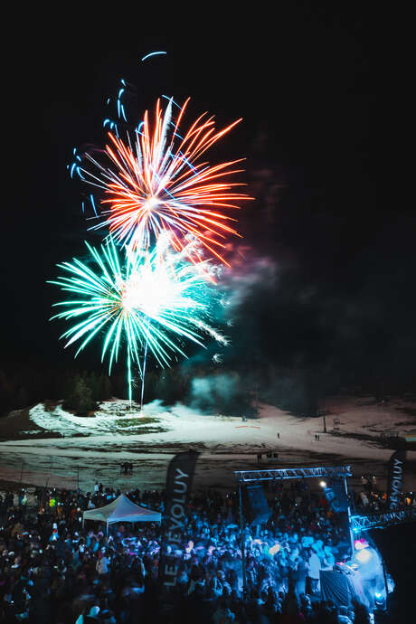 Lantern-lit descent followed by fireworks