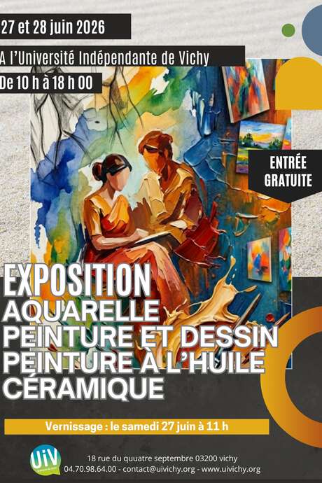 Exposition aquarelle, peinture et dessin, peinture à l'huile et céramique