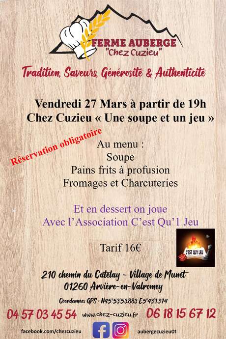 Soirée « une soupe et un jeu » à la ferme auberge "Chez Cuzieu"