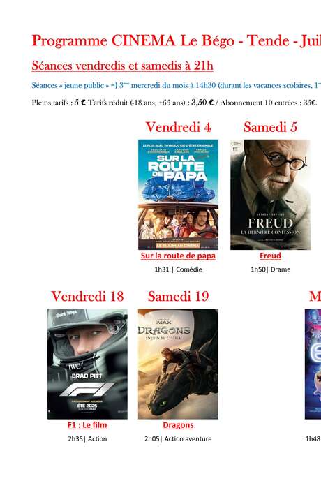 Séances de cinéma à Tende