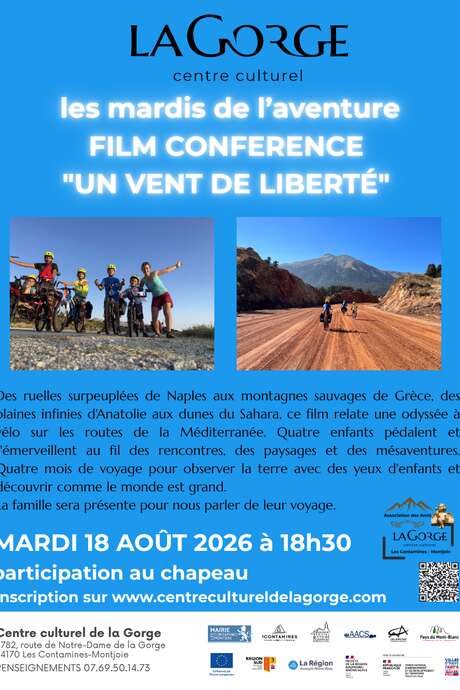 Projection du film «Un vent de liberté» : l’odyssée d’une famille en vélo autour de la méditerranée au Centre Culturel de la Gorge