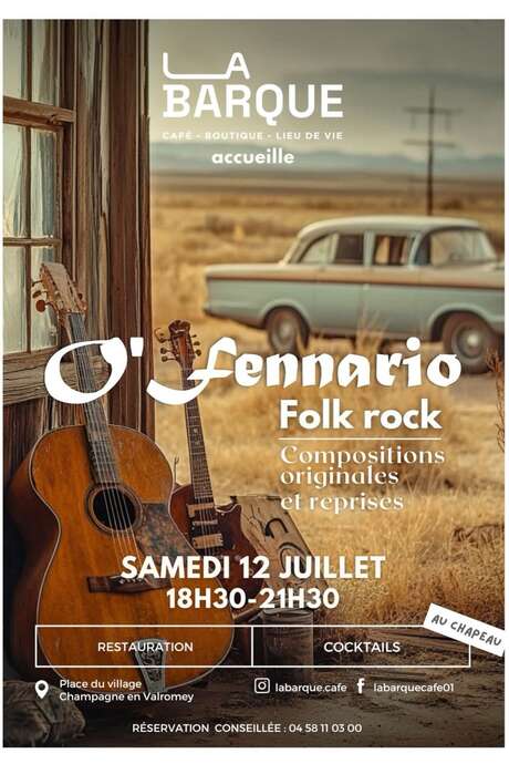 Animation musicale de folk rock avec O'Fennario à la Barque