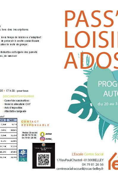 Pass'Loisirs Ados pour les 11 - 17 ans Pass'Loisirs Ados pour les 11 - 17 ans