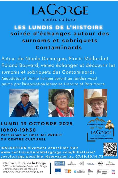 Soirée d'échanges autour des surnoms et sobriquets contaminards au Centre Culturel de la Gorge