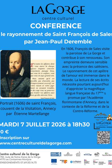 Conférence "Le rayonnement de Saint François de Sales par Jean-Paul Deremble" au Centre Culturel de la Gorge