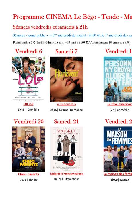 Filmvorführungen in Tende