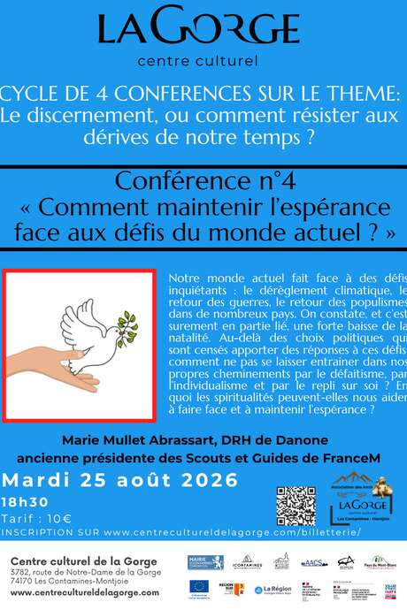 Conférence "Comment maintenir l’espérance face aux défis du monde actuel ?» par Marie Mullet Abrassart au Centre Culturel de la Gorge