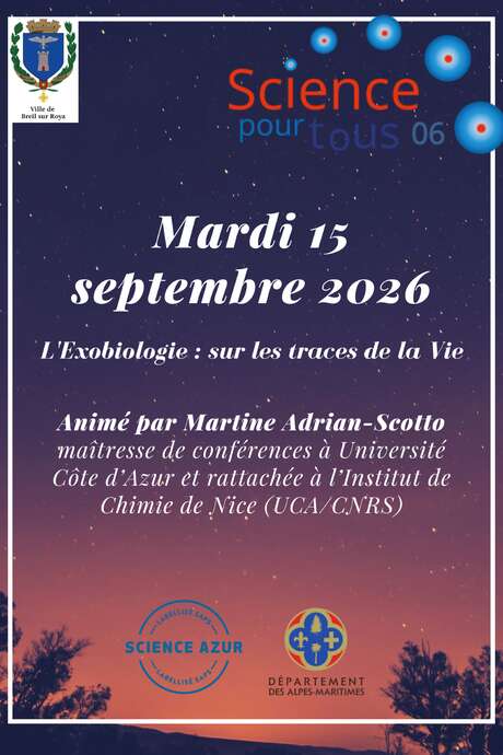 Conférence Sciences pour tous : " l'exobiologie : sur les traces de la Vie"
