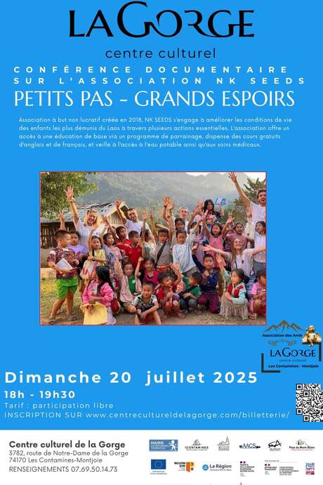 Conférence documentaire sur l'association NK Seeds, Petits pas - grands espoirs, au centre culturel de la Gorge