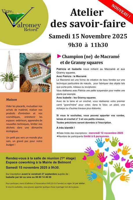 Atelier des savoir-faire : devenir les champions (nes) du macramé et de granny squares Atelier des savoir-faire : devenir les champions (nes) du macramé et de granny squares
