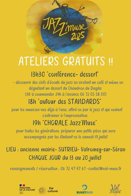 Jazz'Muse - Ateliers gratuits Jazz'Muse - Ateliers gratuits