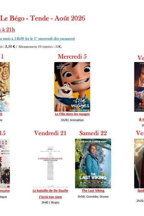 Séances de cinéma à Tende